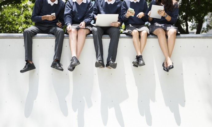 Students doing homework in the park